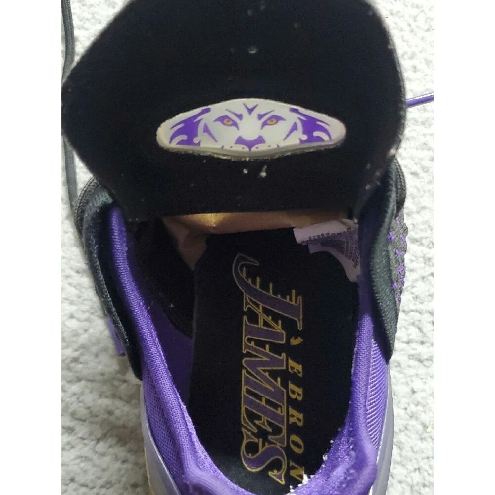 Nike Lebron James Black and Purple Athletic Shoes with Gold Accent Size 6Y